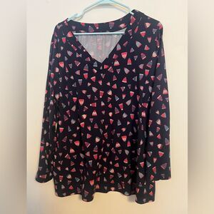 AnyBody Pajama Top with Pink and Cream Hats